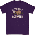thumbnail image 1 of Sloth Mode Activated T-Shirt Funny Cute Lazy Sleepy Humor Animal Tee - Purple, XL, 1 of 1