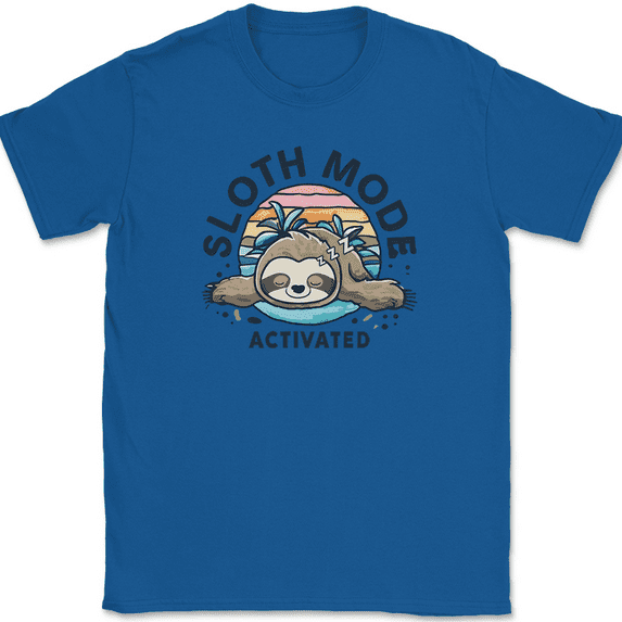 Sloth Mode Activated T-Shirt Funny Lazy Sleepy Humor Animal Joke Graphic Tee - Royal Blue, 4XL