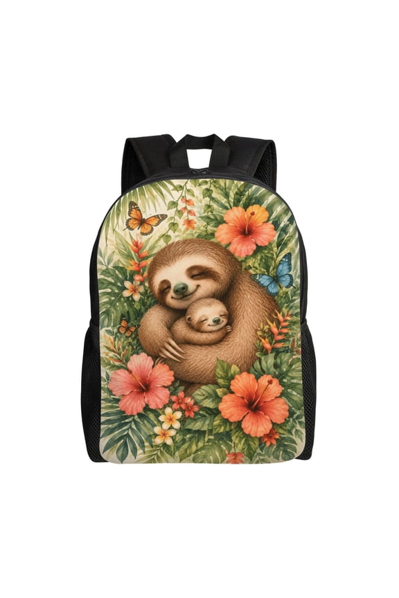 Sloth Mom Backpack Full Front Print Travel Laptop Bag for Men and Women