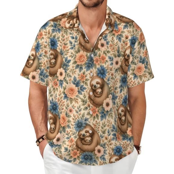Sloth Mom Men's Shirts Short-Sleeved with All-Over Prints Button-Up Shirts