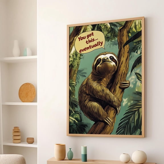 Sloth Motivation Quote Wall Art, Cute Comic Encouragement Decor, Unframed Paper Print Size 8x12
