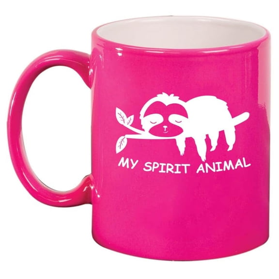 Sloth My Spirit Animal Funny Ceramic Coffee Mug Tea Cup Gift for Her, Him, Friend, Coworker, Wife, Husband (11oz Hot Pink)