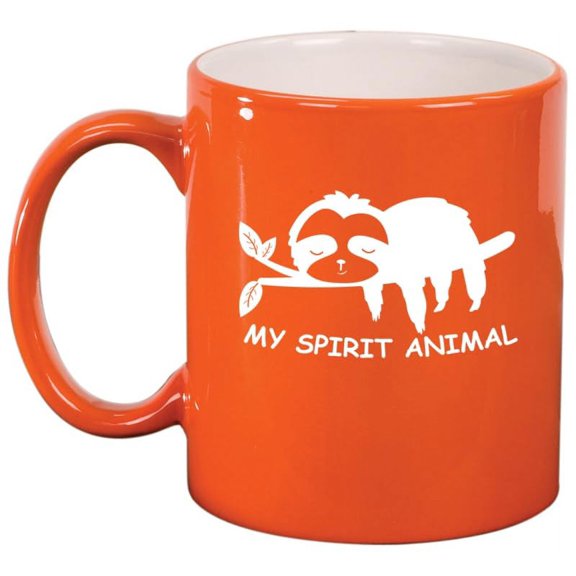 Sloth My Spirit Animal Funny Ceramic Coffee Mug Tea Cup Gift for Her, Him, Friend, Coworker, Wife, Husband (11oz Orange)