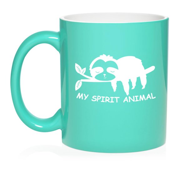 Sloth My Spirit Animal Funny Ceramic Coffee Mug Tea Cup Gift for Her, Him, Friend, Coworker, Wife, Husband (11oz Teal)