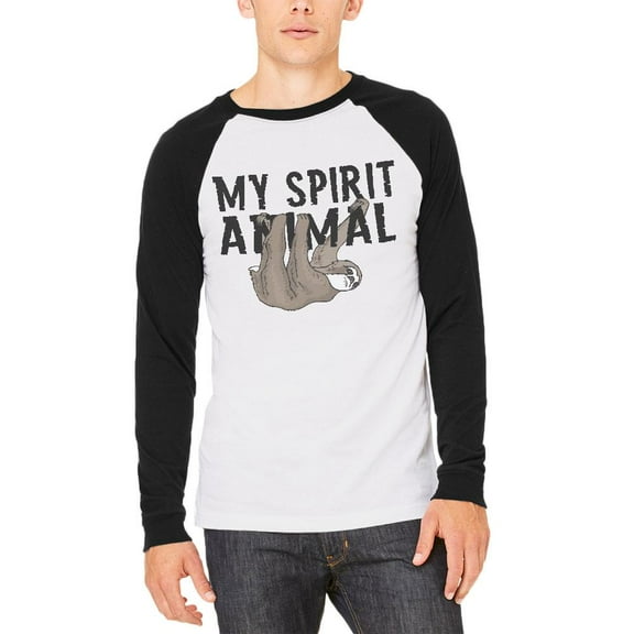 Sloth My Spirit Animal Mens Long Sleeve Raglan T Shirt White-Black SM