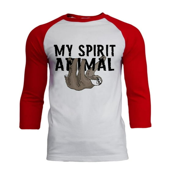 Sloth My Spirit Animal Mens Soft Raglan T Shirt White-Red 2XL