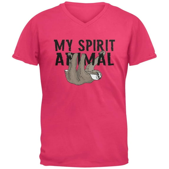 Sloth My Spirit Animal Mens V-Neck T Shirt Hot Pink LG