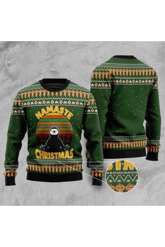 Sloth Namaste 3D Christmas Sweater, Christmas Sweater, 3D Sweater, Funny Xmas Sweaters