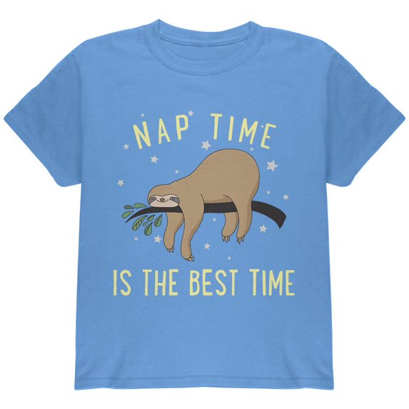 Sloth Nap Time Is The Best Youth T Shirt Carolina Blue YMD