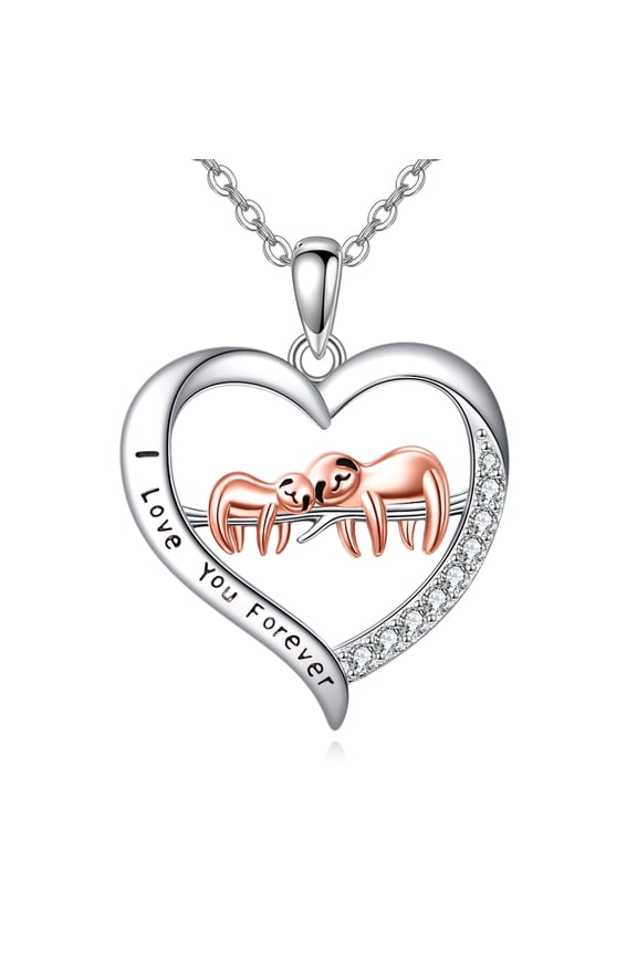Sloth Necklace 925 Sterling Silver Heart Cute Animal Slow Down Be Happy Sloth Pendant Jewelry for Women Gifts