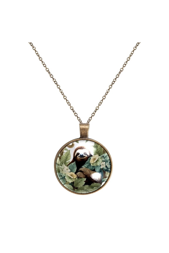 Sloth Necklace Personalized Custom Photo Round Pendant Adjustable Stainless Steel Necklaces with Gift Box for Men Women Mothers Valentine's Jewelry Gift