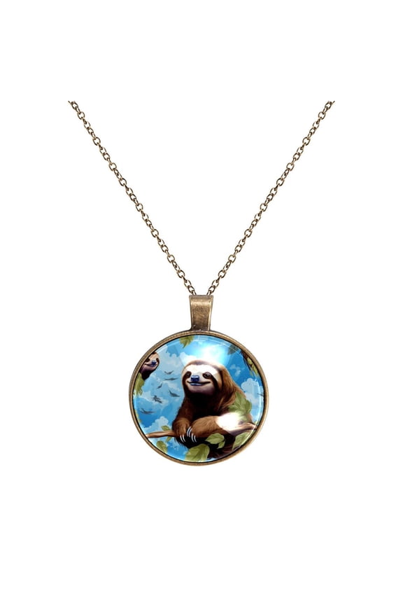 Sloth Necklace Personalized Custom Photo Round Pendant Adjustable Stainless Steel Necklaces with Gift Box for Men Women Mothers Valentine's Jewelry Gift