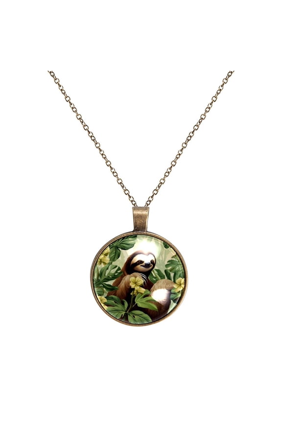 Sloth Necklace Personalized Custom Photo Round Pendant Adjustable Stainless Steel Necklaces with Gift Box for Men Women Mothers Valentine's Jewelry Gift
