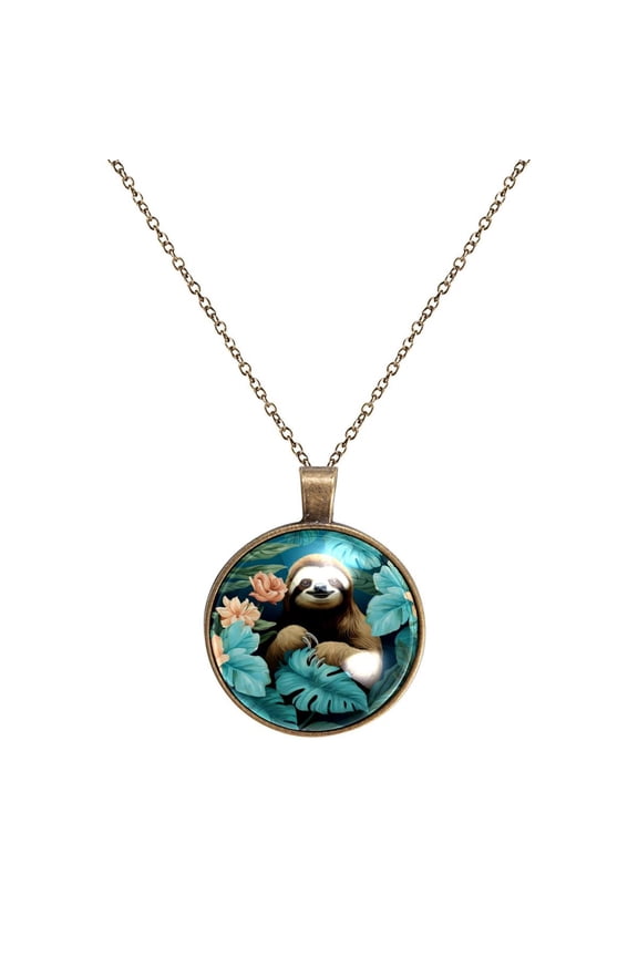 Sloth Necklace Personalized Custom Photo Round Pendant Adjustable Stainless Steel Necklaces with Gift Box for Men Women Mothers Valentine's Jewelry Gift