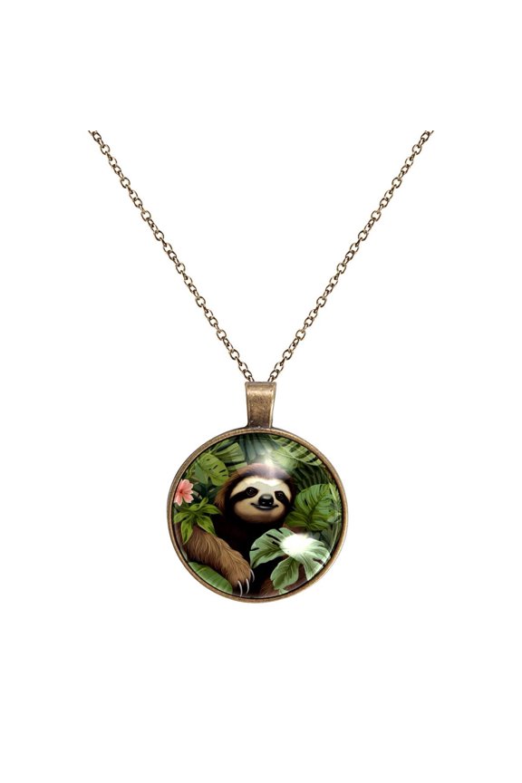 Sloth Necklace Personalized Custom Photo Round Pendant Adjustable Stainless Steel Necklaces with Gift Box for Men Women Mothers Valentine's Jewelry Gift