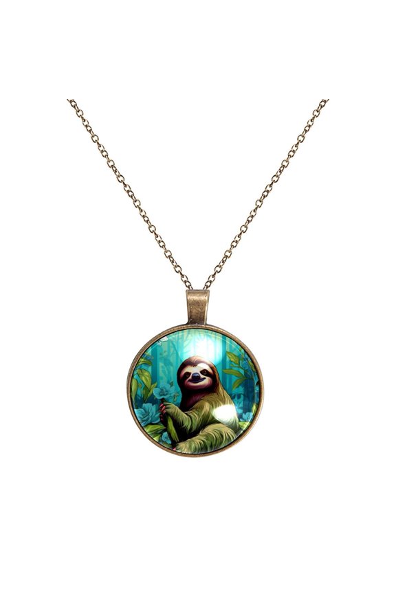 Sloth Necklace Personalized Custom Photo Round Pendant Adjustable Stainless Steel Necklaces with Gift Box for Men Women Mothers Valentine's Jewelry Gift
