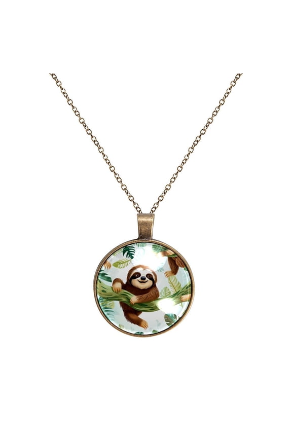 Sloth Necklace Personalized Custom Photo Round Pendant Adjustable Stainless Steel Necklaces with Gift Box for Men Women Mothers Valentine's Jewelry Gift