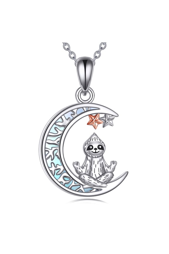 Sloth Necklace Sterling Silver Moonstone Sloth Pendant Cute Animal Jewelry Gifts for Women