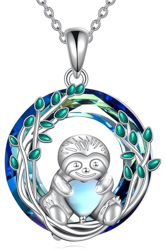 Sloth Necklace for Women Gemstone/Crystal Sloth Pendant Sloth Jewelry Valentine's Day Birthday Gifts for Mom Girlfriend Sloth Lovers