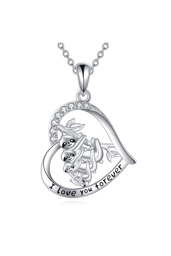 Sloth Necklace for Women Sterling Silver Family Sloth Pendant Necklace Sloth Jewelry Gifts for Mom Grandma