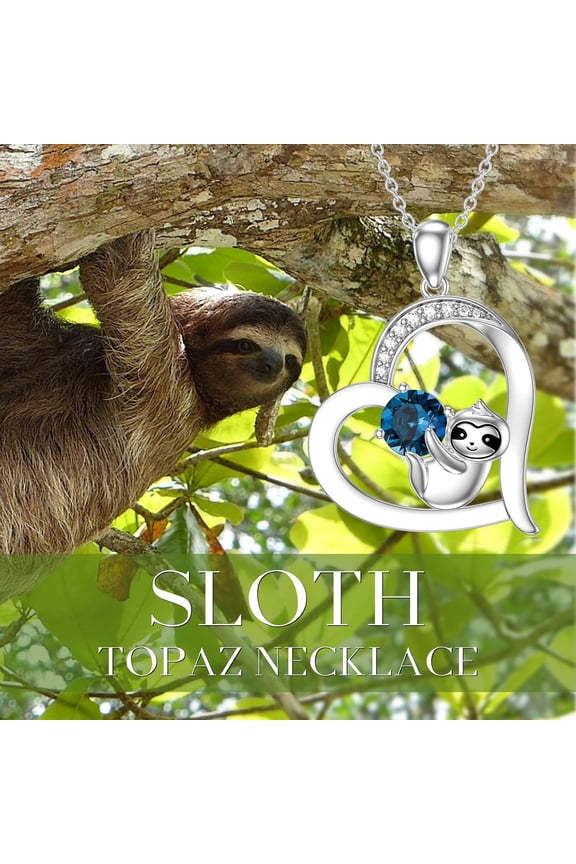 Sloth Necklace for Women Sterling Silver Natural Gemstone Love Heart Pendant Jewelry Charm Gift for Animal Lover