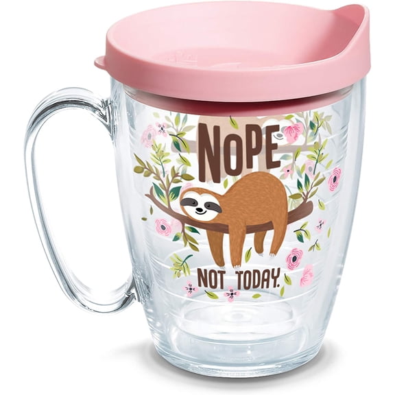 Sloth Nope Not Today Made in USA Double Walled Insulated Tumbler Travel Cup Keeps Drinks Cold & Hot, 16oz Mug, Classic
