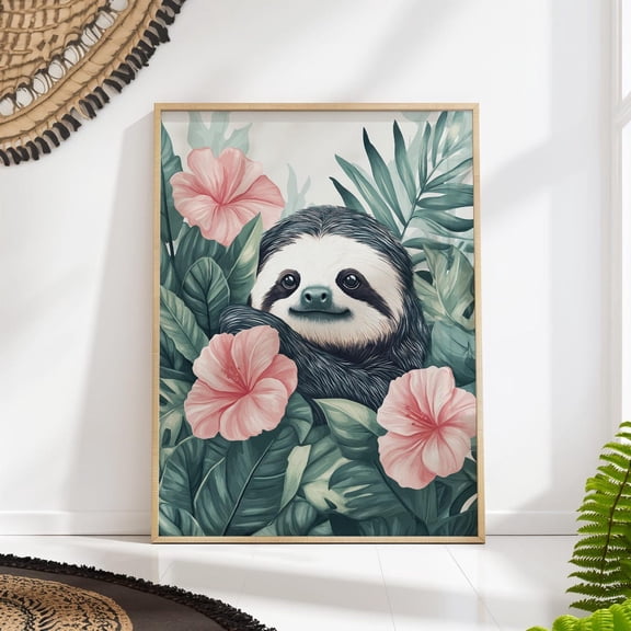 Sloth Nursery Art Boho Jungle Animal Nursery Wall Decoration Unframed Paper Print