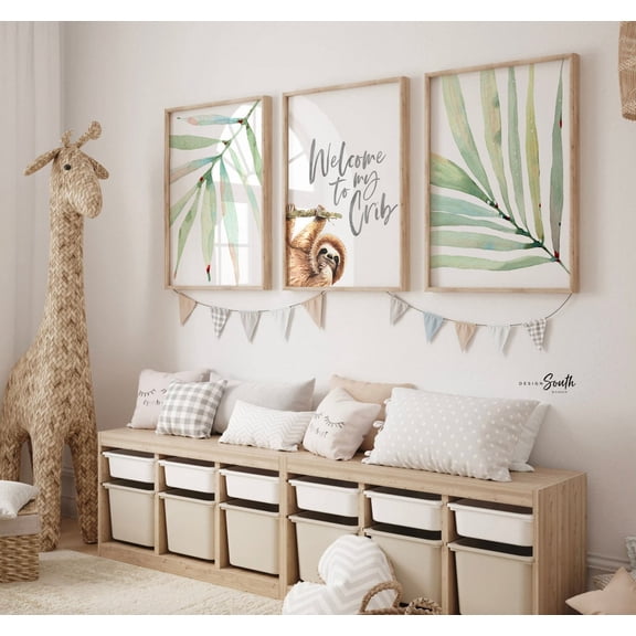 Sloth Nursery Art Prints Tropical Rainforest Decor Set, Poster Only