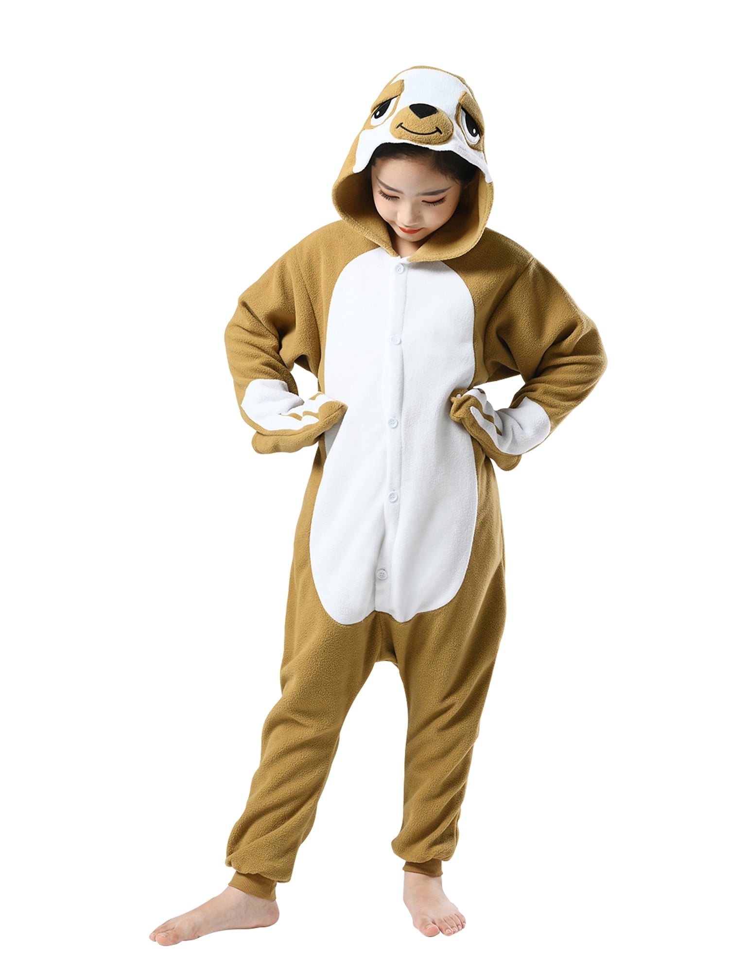 Sloth Onesie Pajama Kids Unisex Animal Costumes Polyester One-Piece Sleepwear for Boys and Girls 10-12Years