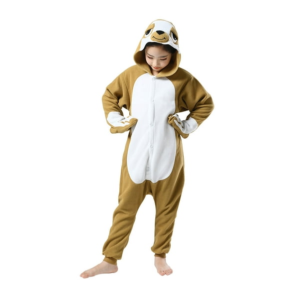 Sloth Onesie Pajama Kids Unisex Animal Costumes Polyester One-Piece Sleepwear for Boys and Girls 10-12Years