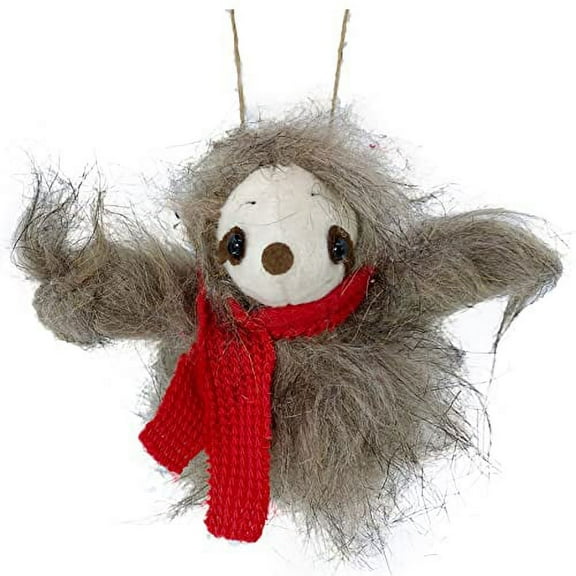 Sloth Ornament - Furry Plush Animal Christmas Tree Decoration