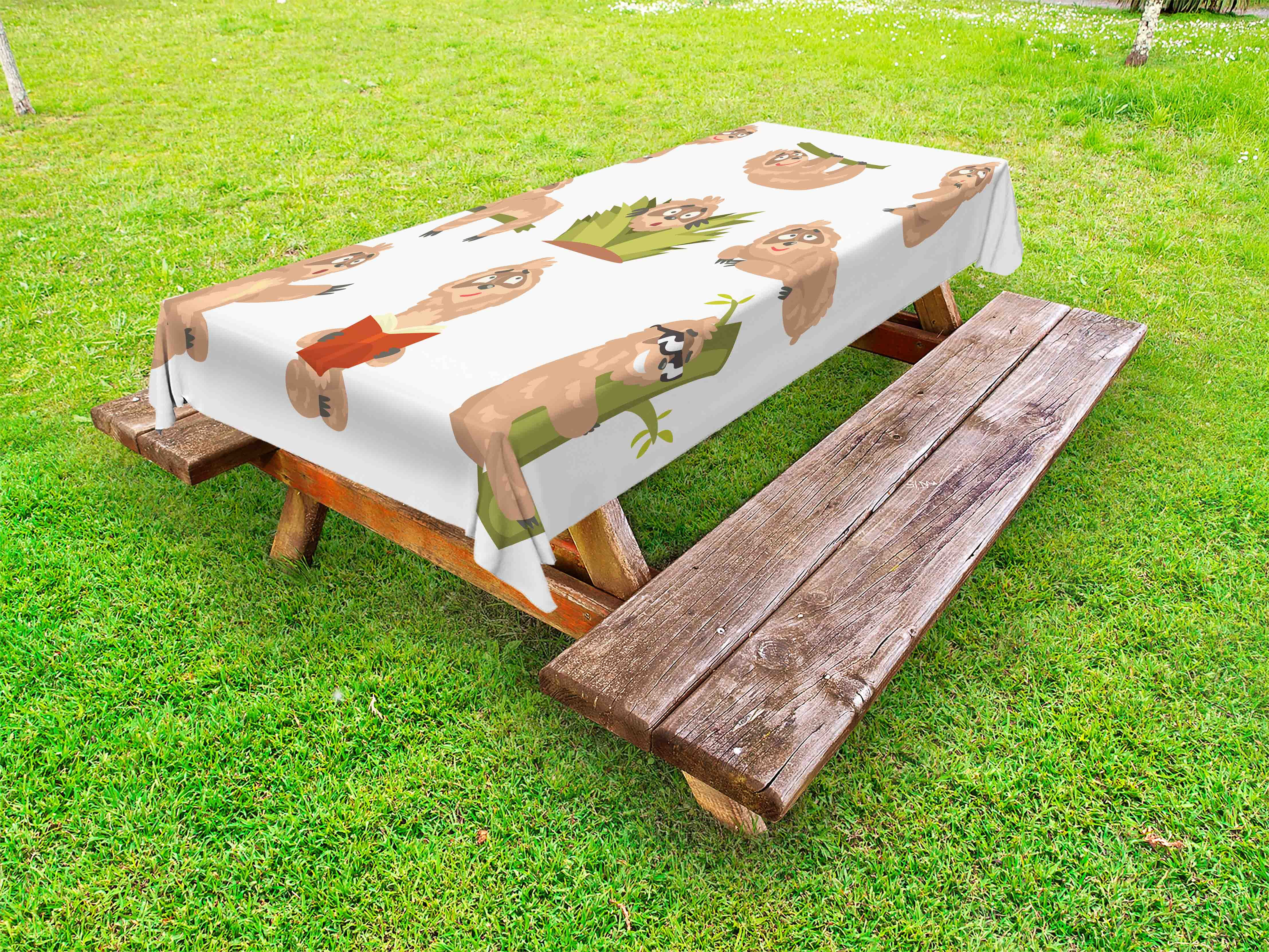 Sloth Outdoor Tablecloth, Animal Cute Cartoon Character Different ...