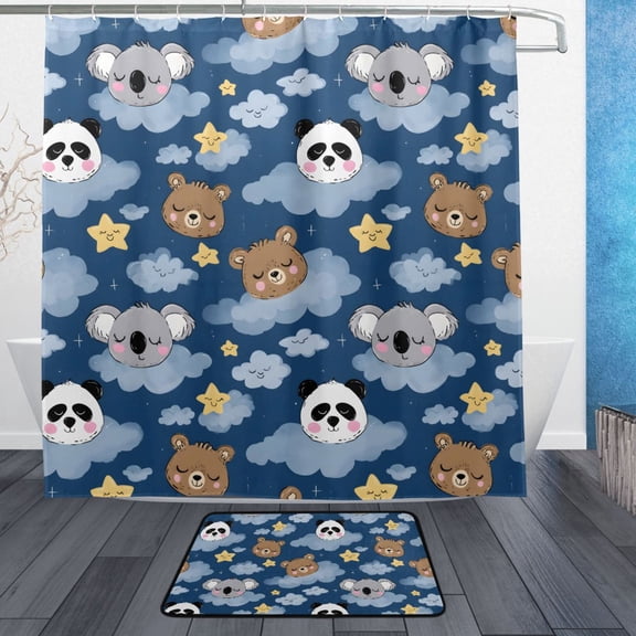 Sloth Panda Pattern Bathroom Accessory Sets Waterproof Shower Curtain with Absorbent Non-Slip Rug