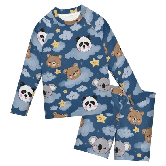 Sloth Panda Pattern Boys' Bathing Suit UPF 50+ Boys' Rash Guard Sets Stretchy Quick Dry 3T-10T