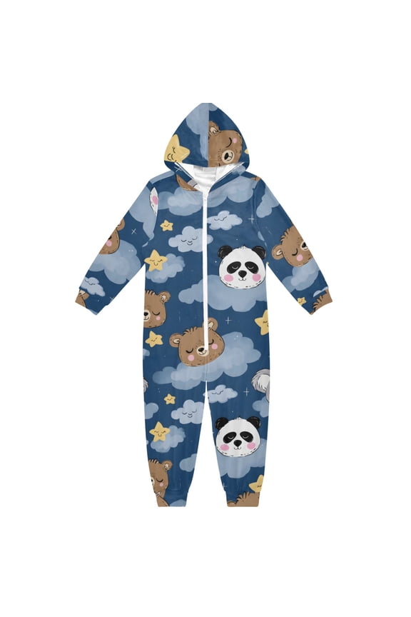Sloth Panda Pattern One Piece Pajamas Soft Jumpsuit Cozy Sleep and Play Romper Zipper and Pockets 4T