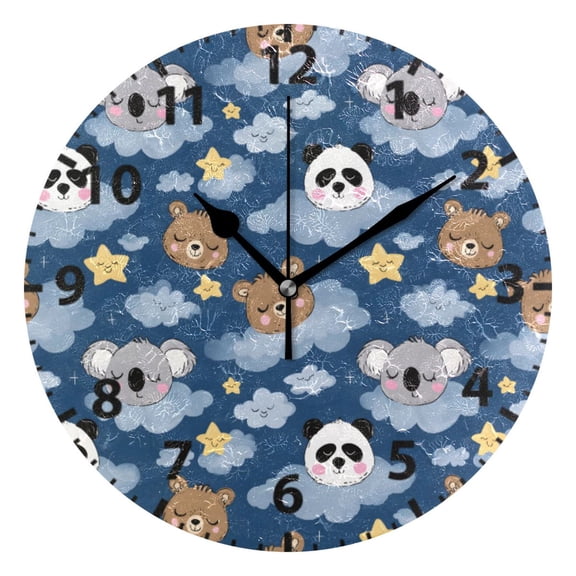 Sloth Panda Pattern Wall Clock 10in Round Artistic Oil Painting Home Decor Desk Table Clock