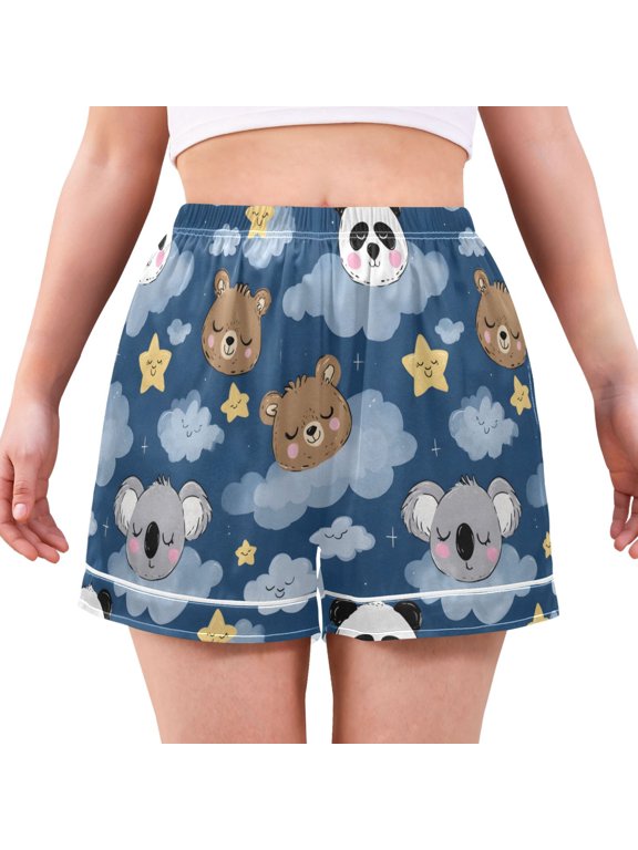 Sloth Panda Pattern Women's Pajama Shorts Silky Satin Casual Lounge Sleep Zero Pressure