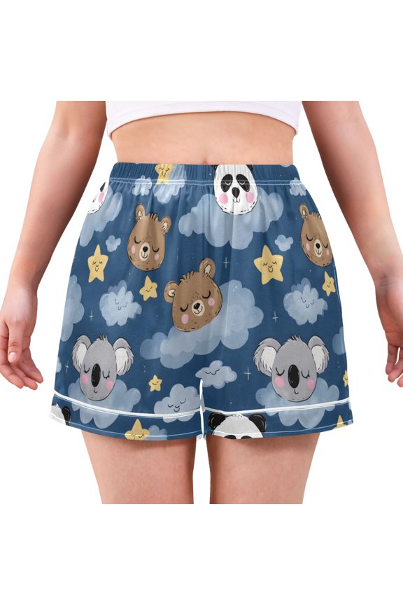 Sloth Panda Pattern Women's Pajama Shorts Silky Satin Casual Lounge Sleep Zero Pressure