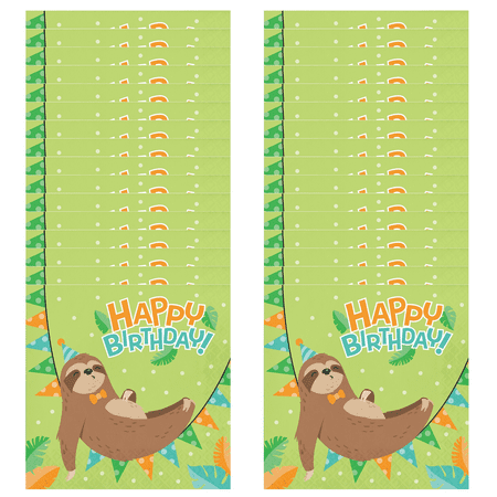Sloth Party Paper Napkins Lunch Dinner Happy Birthday 36 Count Total