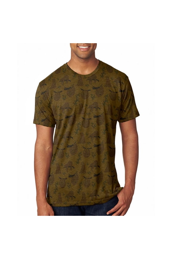 Sloth Pattern Nature Leaves Cute Men's Soft T-Shirt Heather Brown MD