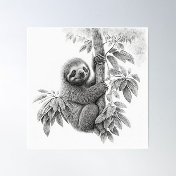 Sloth Pencil Drawing Poster Wall Art, Modern Wall Decor For Living Room Bedroom, 12x18 UNFRAMED