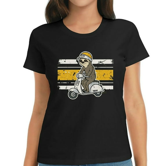 Sloth Pizza Delivery 30 days or it's free Vintage Womens T Shirts Black L