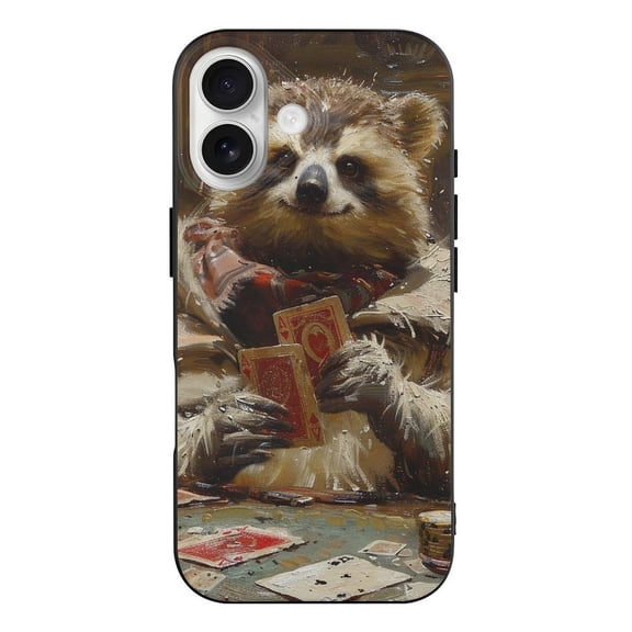 Sloth Playing Poker Cards Vintage Phone Case Compatible with iPhone 17 TPU Black Shockproof Cover