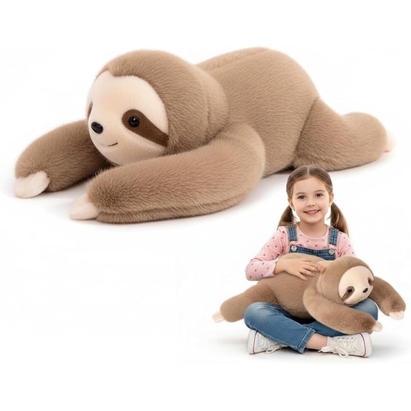 Sloth Plush Toy Stuffed Animal Pillow - Soft Lying Down Sloth Plushie for Hugging, Anxiety Relief Cuddle Buddy, 16x16 Inch