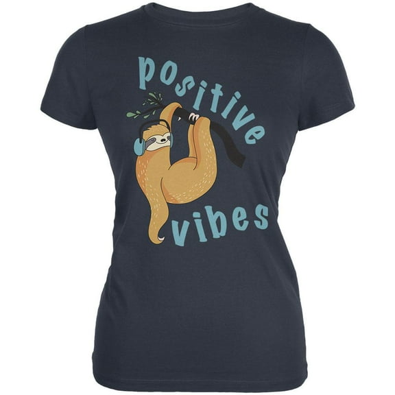 Sloth Positive Good Vibes Juniors Soft T Shirt Indigo Blue X-LG