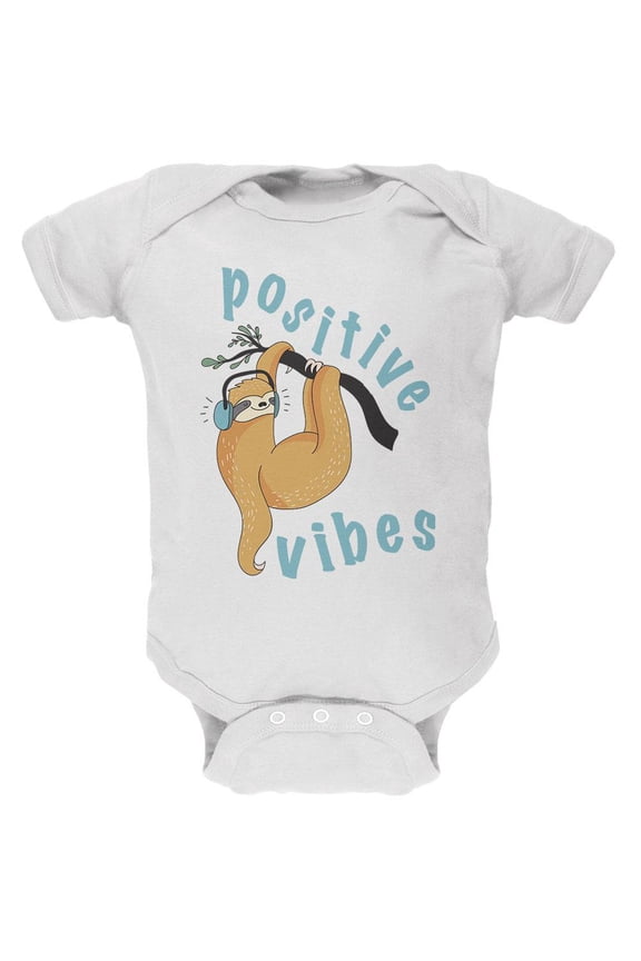 Sloth Positive Good Vibes Soft Baby One Piece White 0-3 M