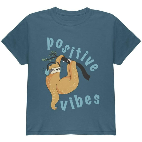 Sloth Positive Good Vibes Youth T Shirt Indigo Blue YMD