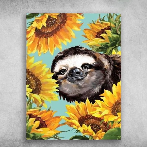 Sloth Poster, Sunflower Lover, Sunflower Sloth 24 x 36 Inch Poster