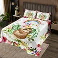 thumbnail image 1 of Sloth Quilt Set,Cute Rainbow Cartoon Sloth Bedspread Set Kawaii Room Decor,Jungle Animal Coverlet Set Twin,Butterflies Flowers Tree Branches Palm Leaves Quilted, 1 of 2