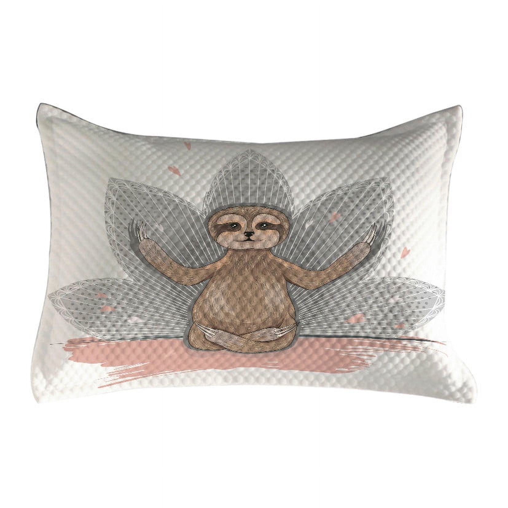 Sloth Quilted Pillowcover, Little Sloth Lotus Flower Yoga Asana ...